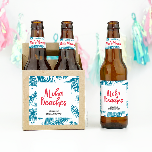 bridal shower custom beer bottle labels aloha beaches