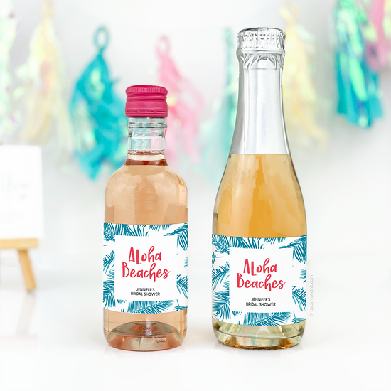 bridal shower mini wine and mini champagne labels aloha beaches