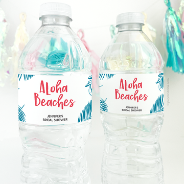 aloha beaches water bottle favor labels