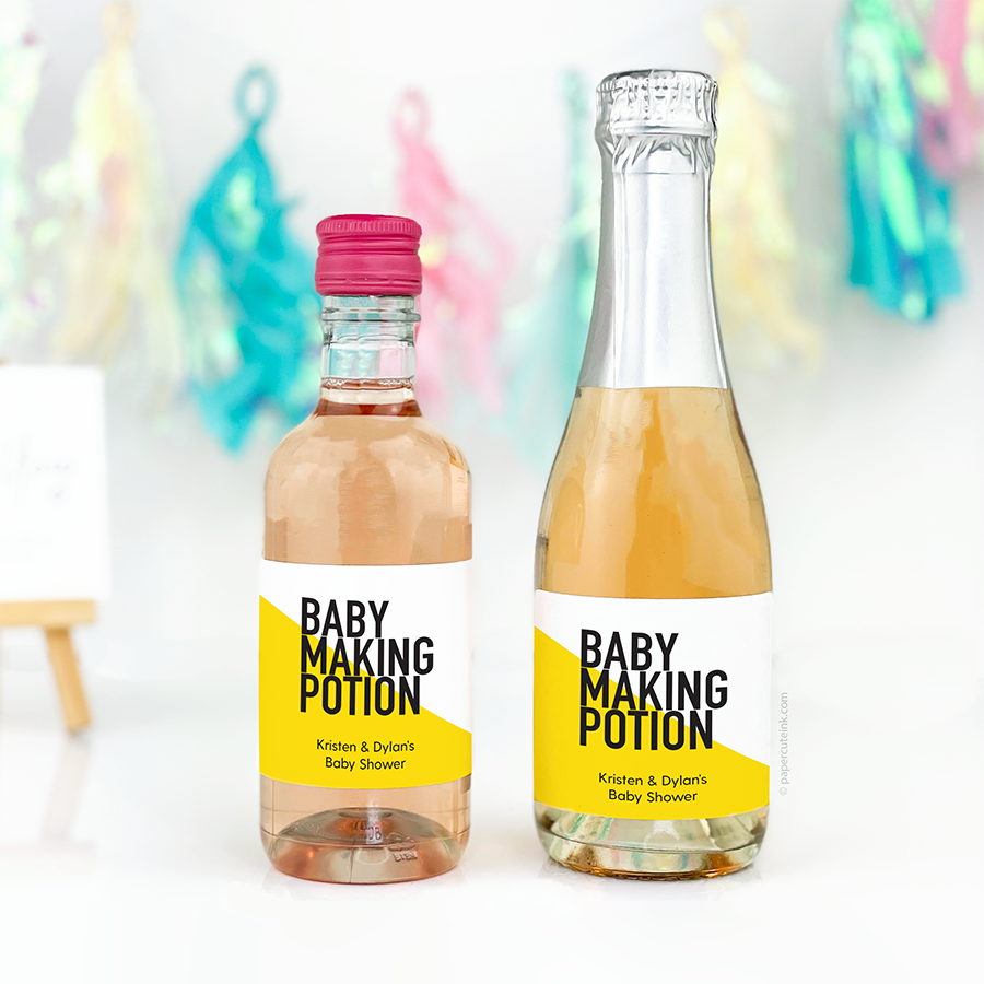 baby making potion tags for mini wine bottle labels and mini champagne bottle labels