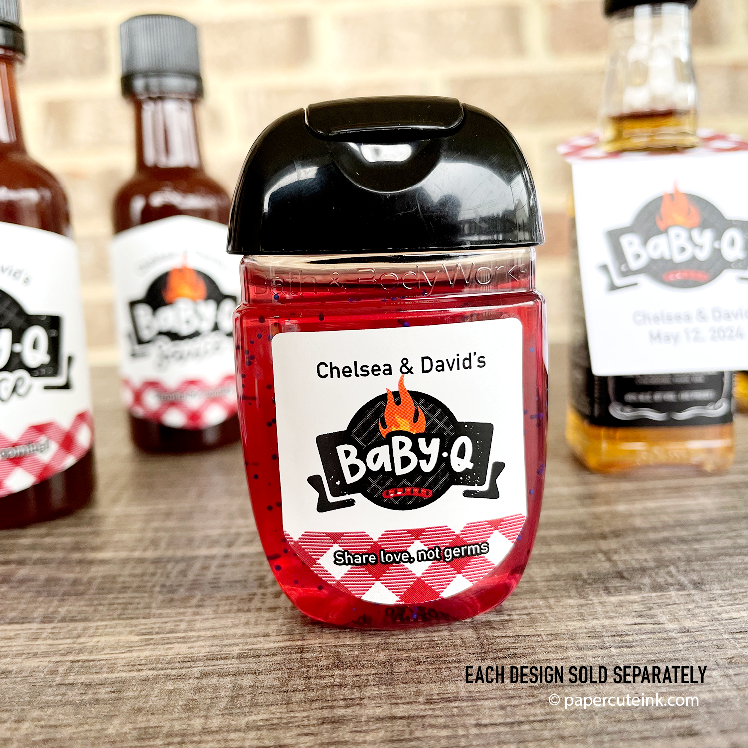 baby shower bbq hand sanitizer favors for a back yard barbecue shower