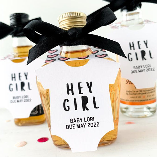 baby shower mini bottle tags, hey girl
