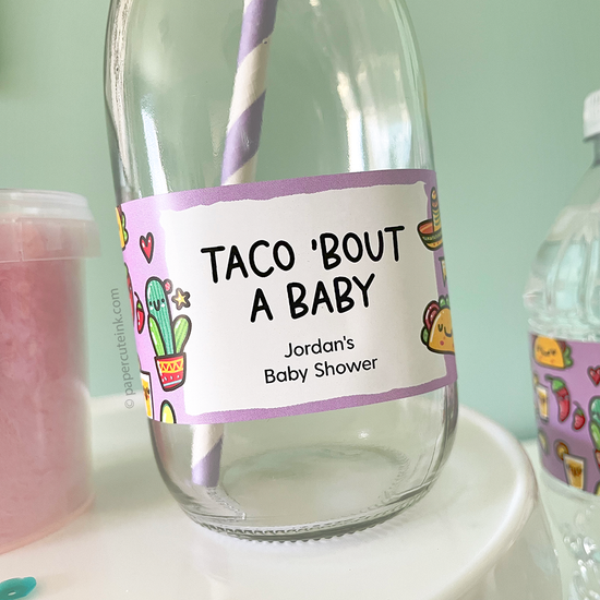 taco bout a baby labels stickers on glass milk bottle