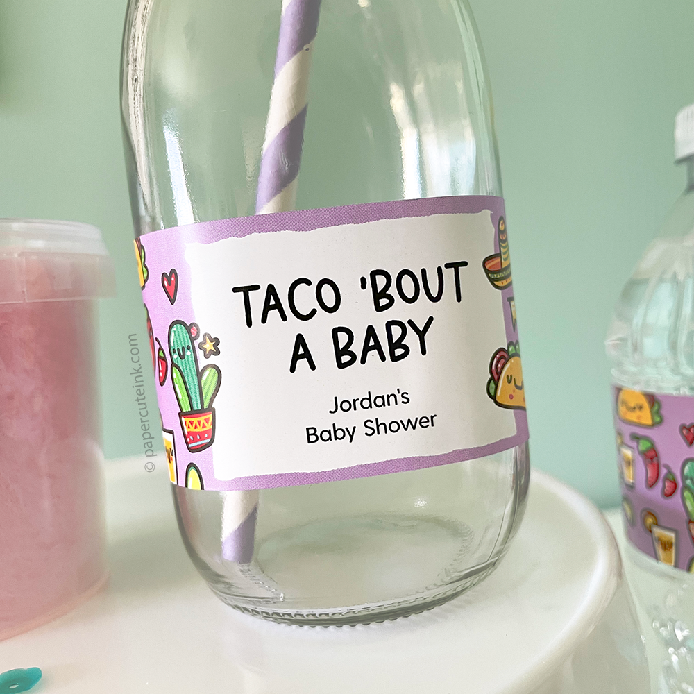 taco bout a baby labels stickers on glass milk bottle