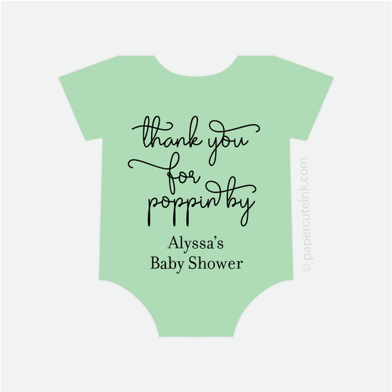 baby shower thank you for popping by baby shower stickers for popcorn favors in pastel green