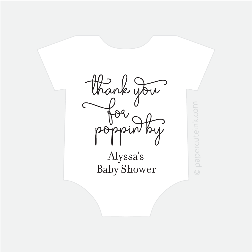 baby shower thank you for popping by baby shower stickers for popcorn favors in black white