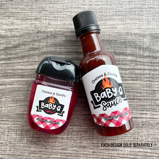 barbecue bbq baby shower party favors mini bbq sauce and hand sanitizer labels