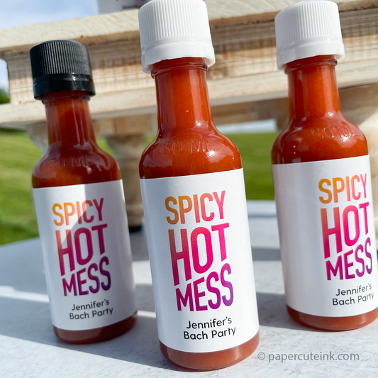 bachelorette party favors miniature bottles of hot sauce