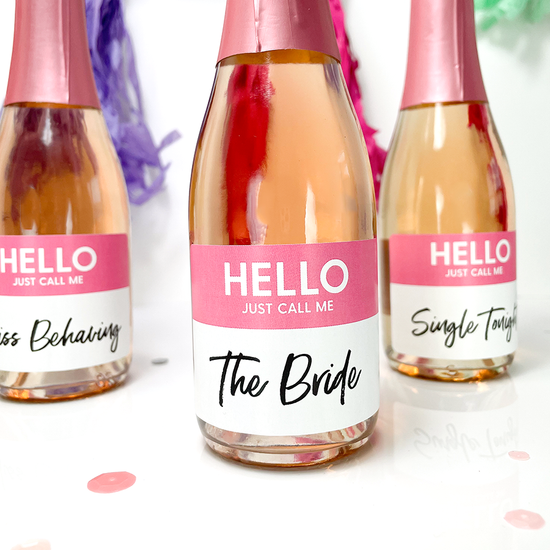 bridal shower guest favor labels for mini wine and champagne