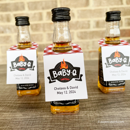 backyard barbecue mini liquor favor tags for baby shower