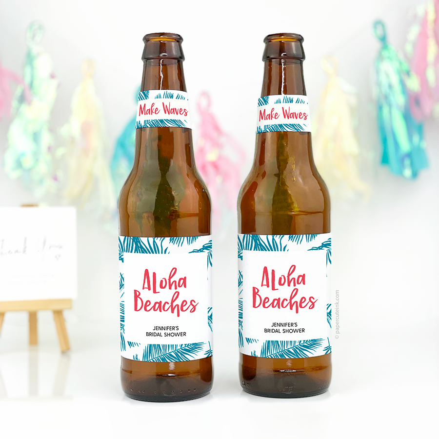 bridal shower beer bottle labels beach tropical theme