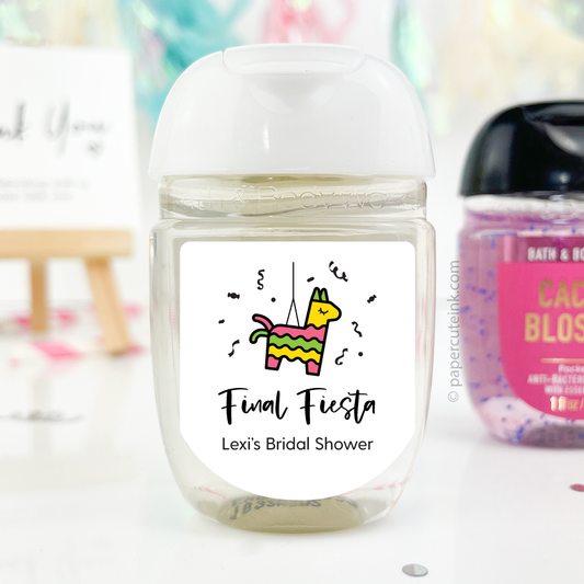 Fiesta personalized hand sanitizer labels for your Bridal shower or bachelorette party.