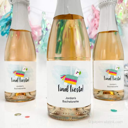 final fiesta mini champagne bottle labels stickers for bridal shower favors