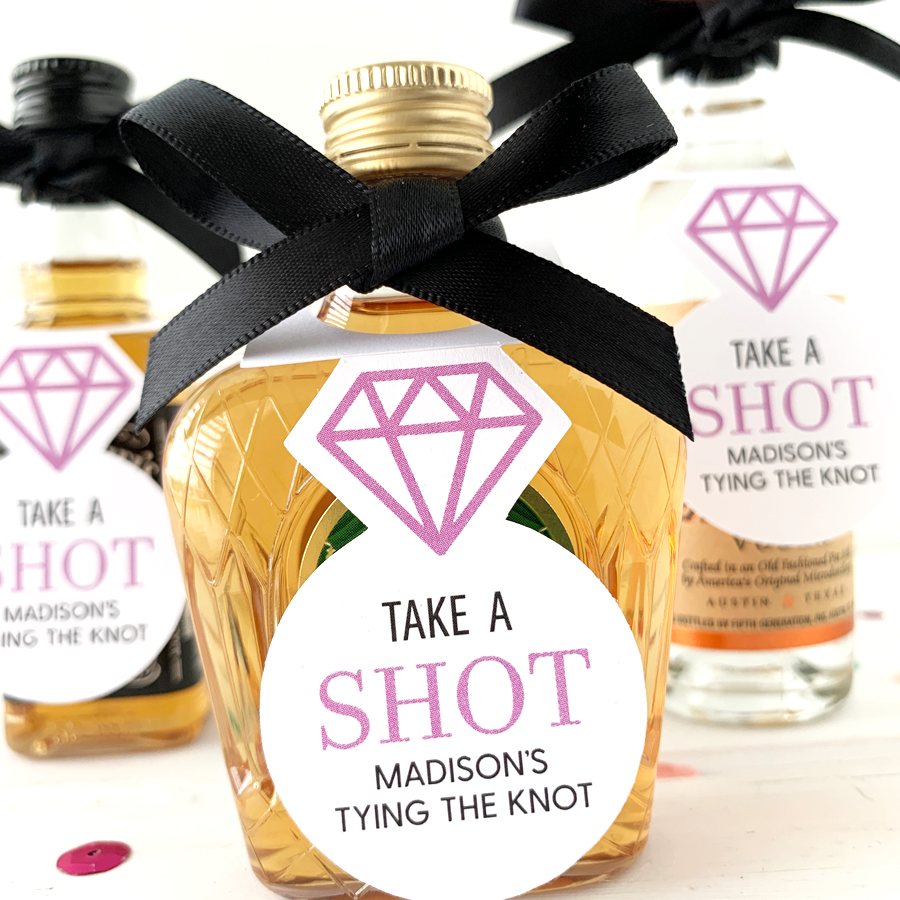 Take A Shot She's Tying The Knot Ring Favor Tags