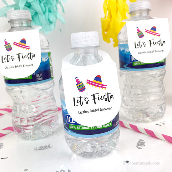 Party favors Let's Fiesta water bottle drink tags