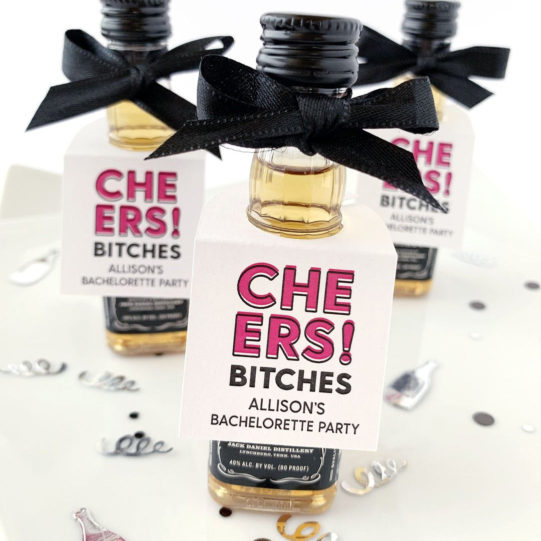 Cheers Bitches Bachelorette Party Favor Tags-mini bottle tags-Paper Cute Ink