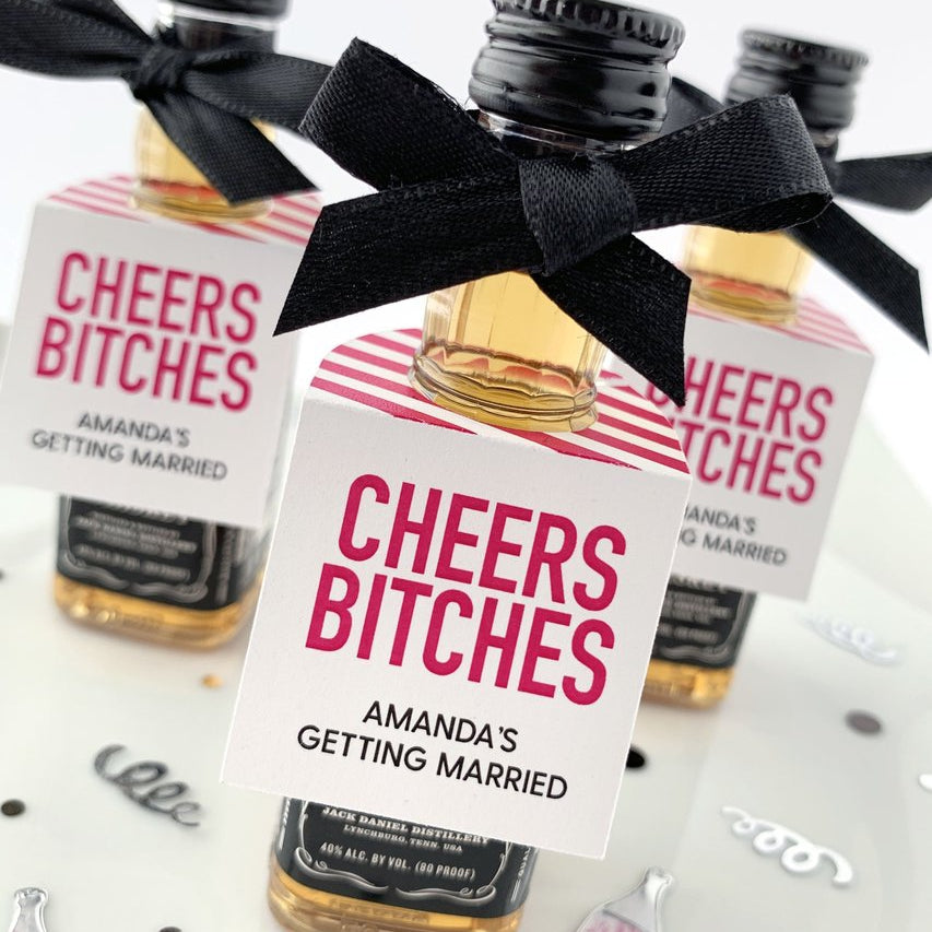 Cheers Bitches Bachelorette Party Mini Liquor Bottle Tags