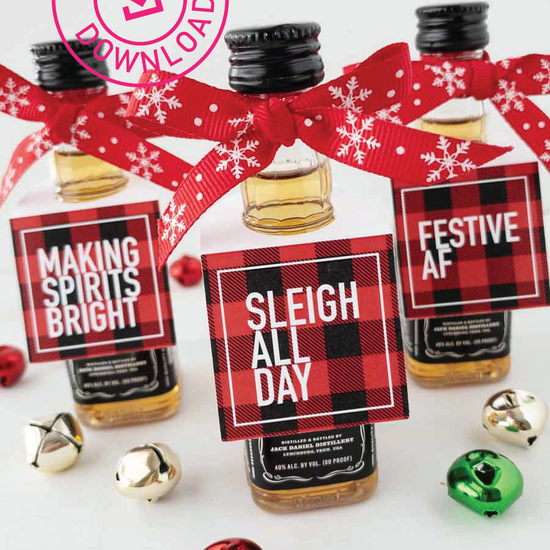 Holiday Mini Bottle Tags Red Plaid Instant Download-instant download-Paper Cute Ink