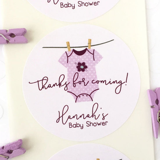 Clothesline Baby Shower Thank You Gift Sticker for Girl
