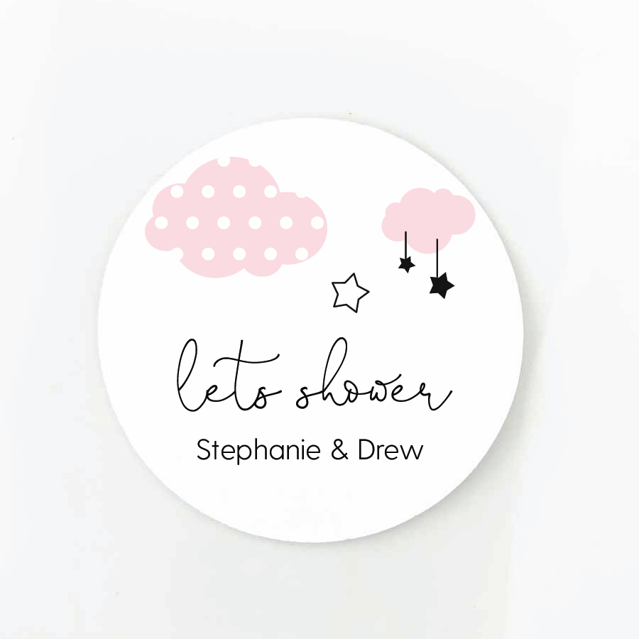clouds and stars baby shower sticker