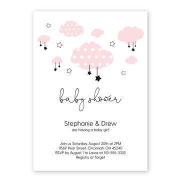 clouds and stars baby shower invitation