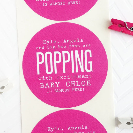 Popping With Excitement Couples Baby Shower Favor Labels