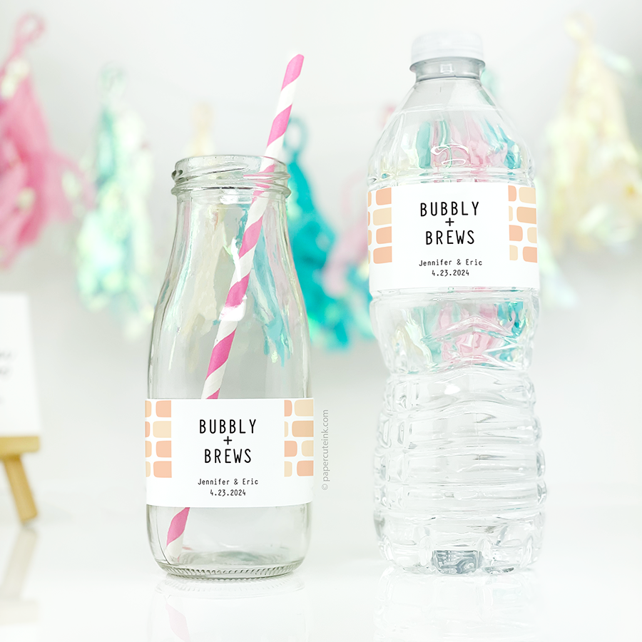 Bubbly and Brews Water Bottle Sticker Labels, Engagement Party Ideas – Paper Cute Ink bubbly-and-brews-water-bottle-sticker-labels-engagement-party-ideas-paper-cute-ink
