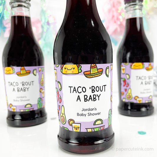 baby shower min wine bottle sticker labels for guest favors that read taco bout a baby