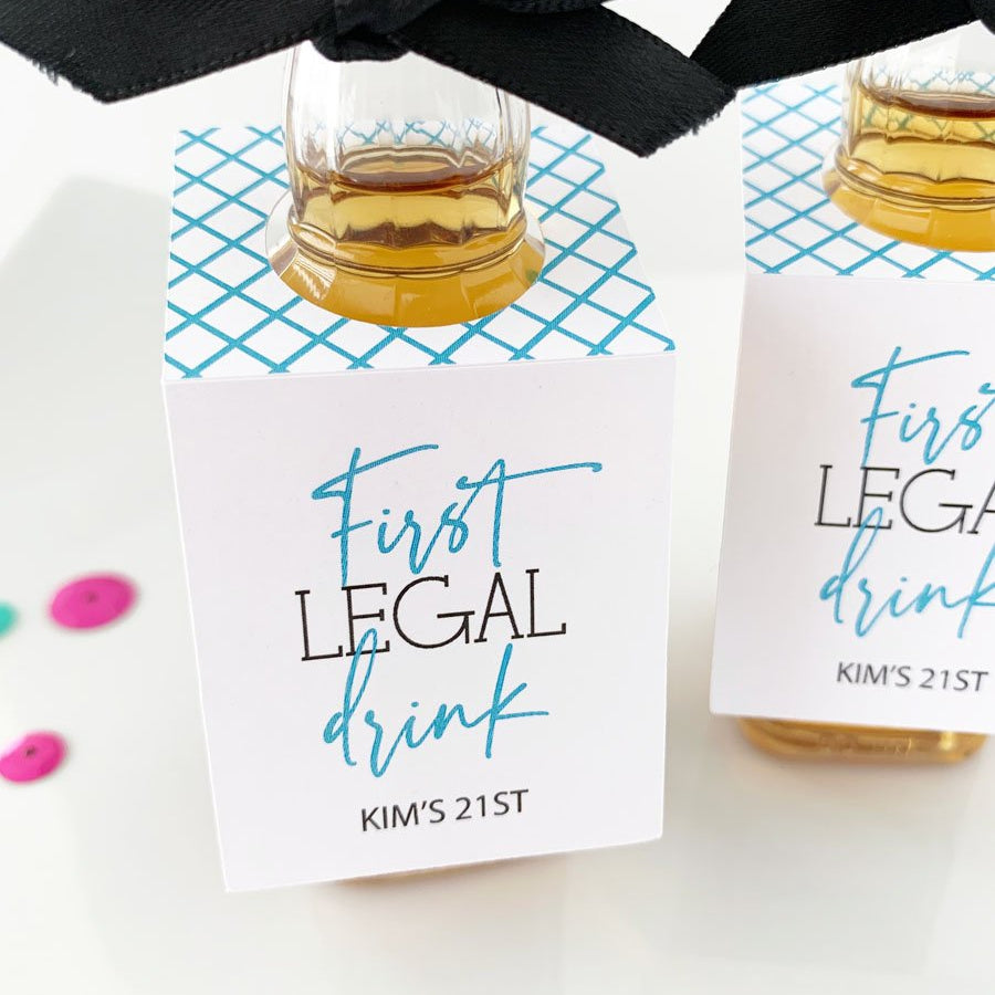 First Legal Drink 21st Birthday Party Mini Bottle Tags – Paper Cute Ink
