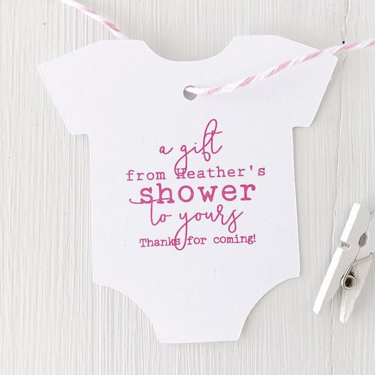 From My Shower To Yours Baby Shower Favor Tags-onesie tags-Paper Cute Ink