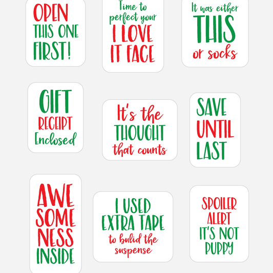 Funny Christmas Gift Stickers Red and Green-holiday gift labels-Paper Cute Ink