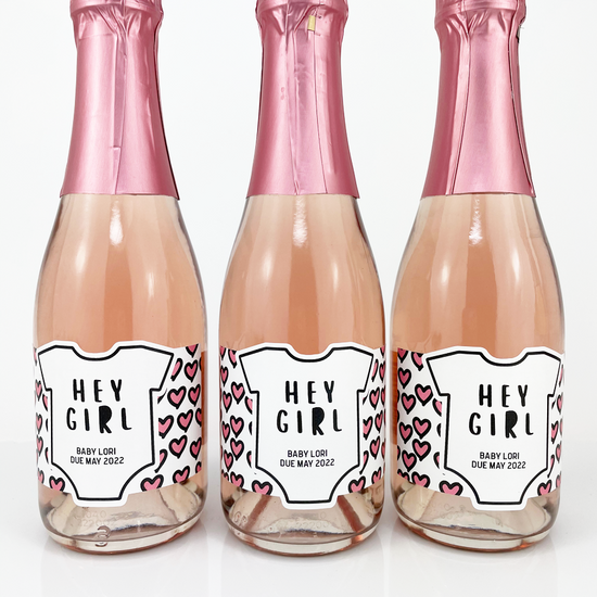 Girls Baby Shower Mini Champagne Labels-mini champagne labels-Paper Cute Ink