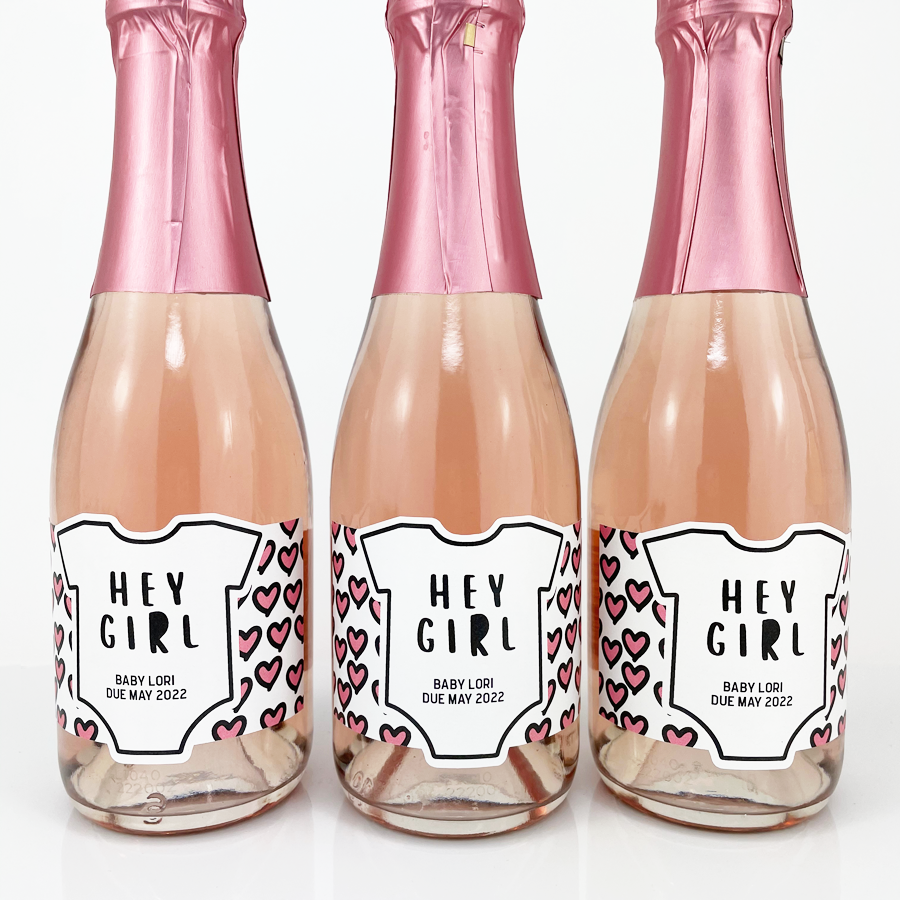 Girls Baby Shower Mini Champagne Labels-mini champagne labels-Paper Cute Ink