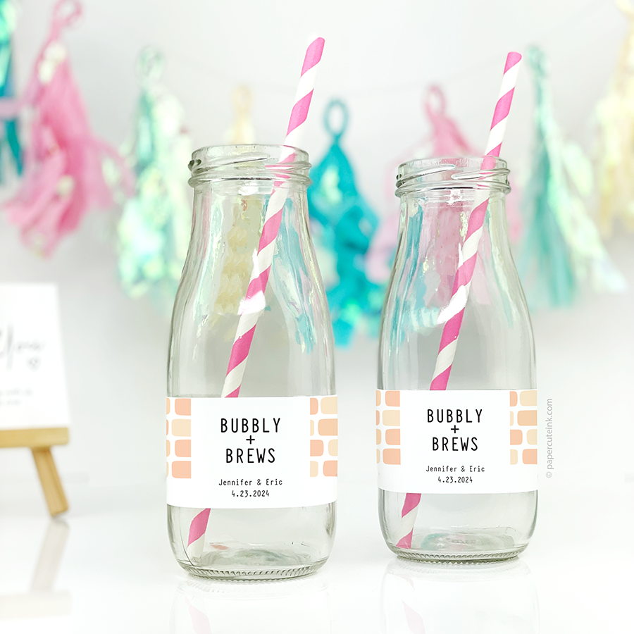 bridal shower water bottle stickers labels on glass milk bottles