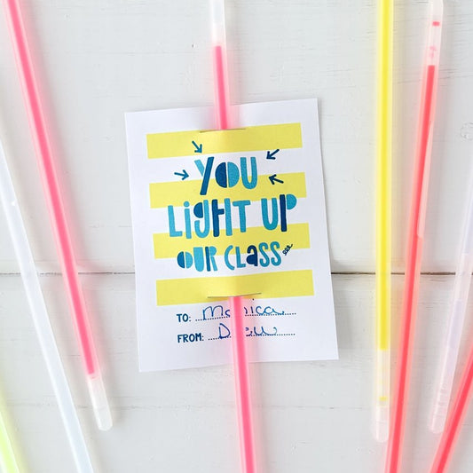 Glow Stick Valentine Cards for Classmates-instant download-Paper Cute Ink