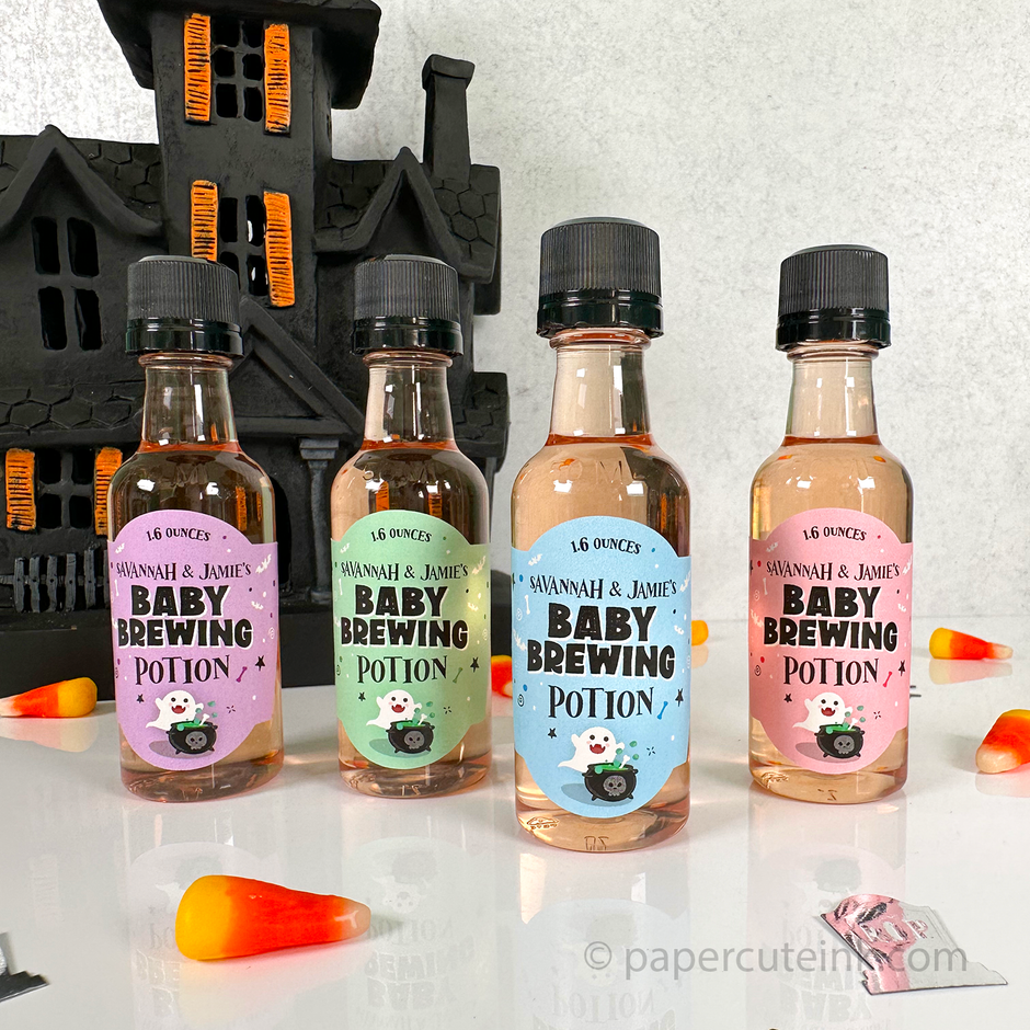 Halloween Baby Shower, Mini Wine Liquor Bottles, Halloween Party Ideas