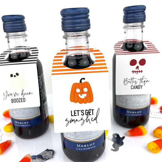 halloween pumpkin mini liquor bottle tags