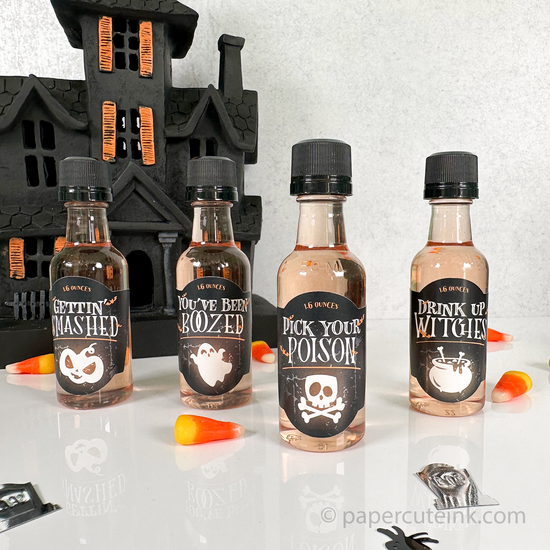 Pick your poison boozy halloween party favors mini liquor bottles with labels