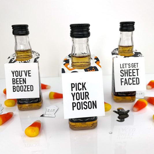 pick your poison mini halloween liquor bottle tags