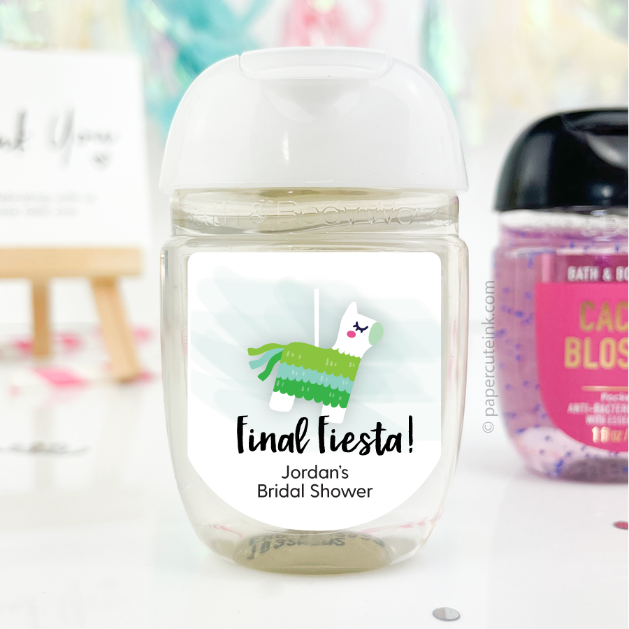 final fiesta hand sanitizer favor labels for bridal and bachelorette party