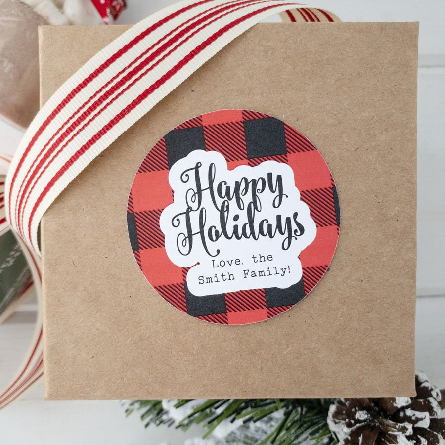Happy Holidays Gift Label Plaid Christmas Stickers – Paper Cute Ink