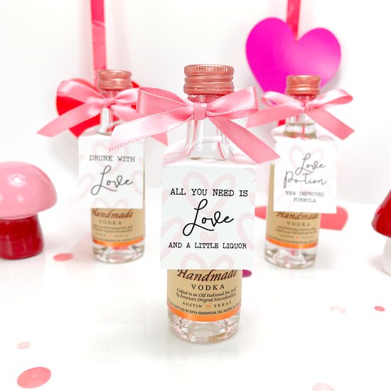 Galentine's day party favor tags for mini liquor bottles