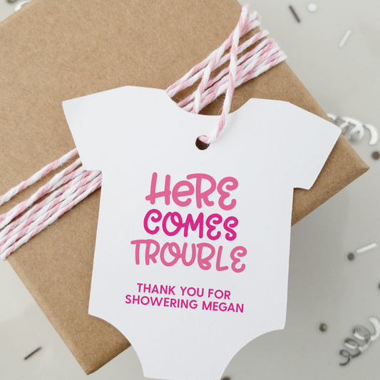 Here Comes Trouble Baby Shower Favor Tags