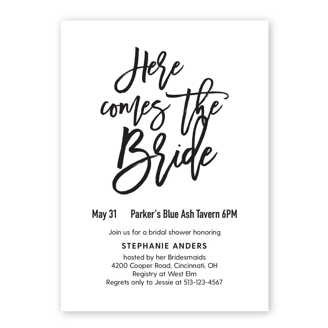 Here Comes The Bride Bridal Shower Invitation