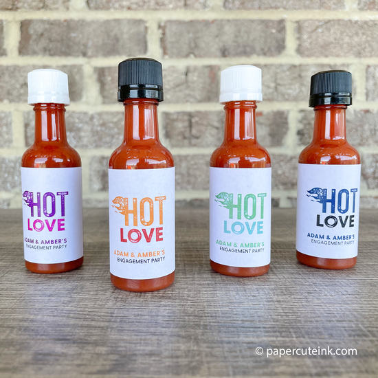 hot love hot sauce engagement party mini hot sauce favors