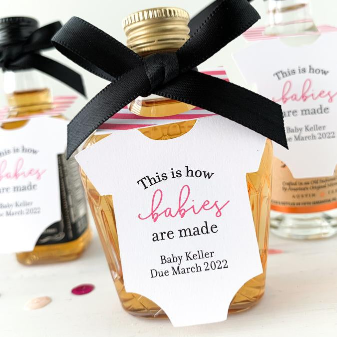baby shower favors, mini alcohol favor tags