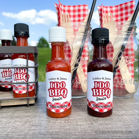 wedding engagement party favors on a picnic table I Do BBQ