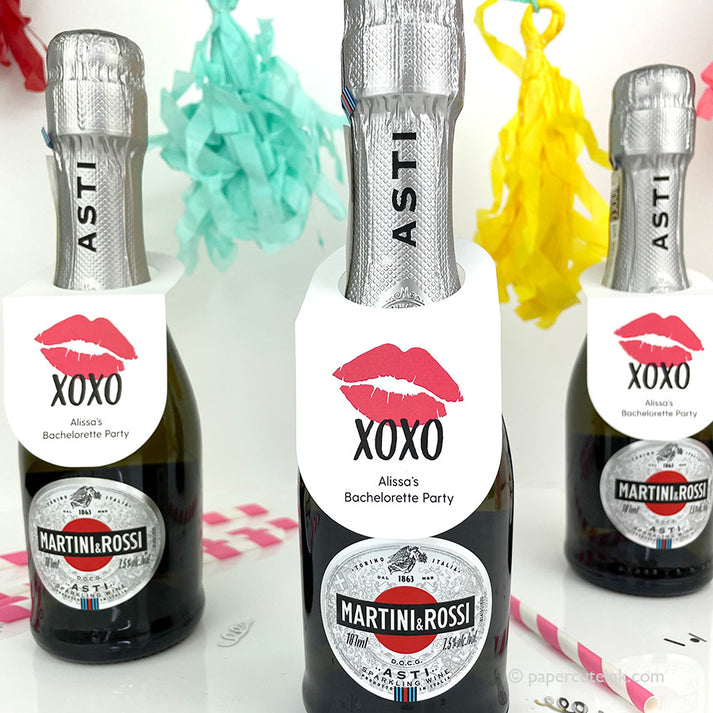 Lipstick Kiss Bachelorette Party Mini Wine and Champagne Bottle Tags