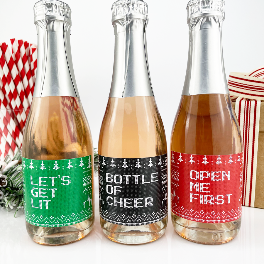 Ugly Sweater Christmas Mini Champagne Labels-mini champagne labels-Paper Cute Ink