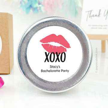 lipstick kiss round favor labels for bachelorette party and bridal shower favors